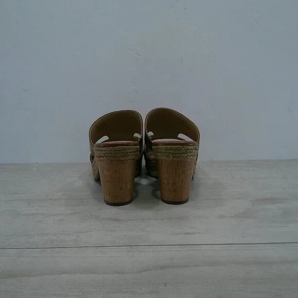 Naturalizer Evette Cognac Leather Slides Platform Wedge Peep toe Sandals 12 Wide - Picture 8 of 14